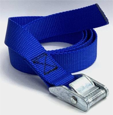 Metal buckle cam strap with nylon webbing