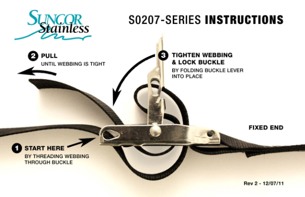 Threading instructions for the over-center buckle